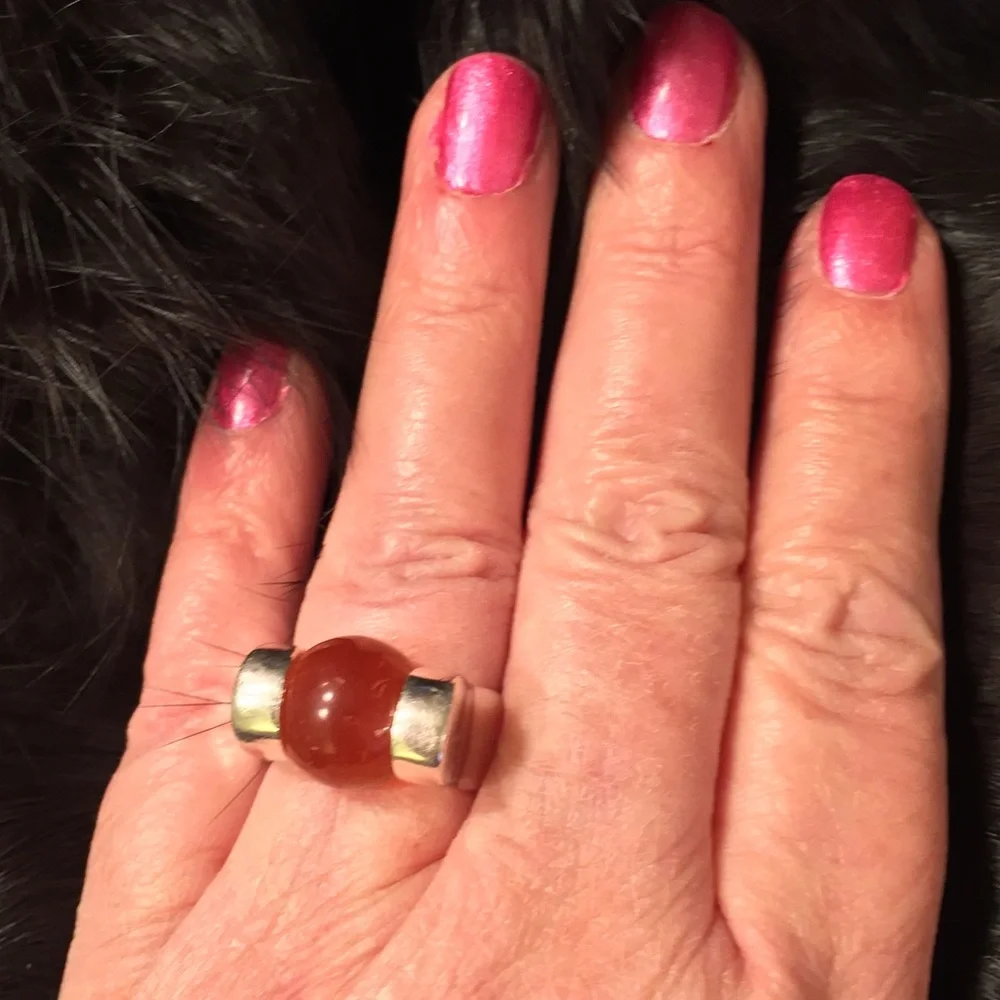 925 SterlingSilver Orange Petrified  Amber 6 India - Picture 3 of 8